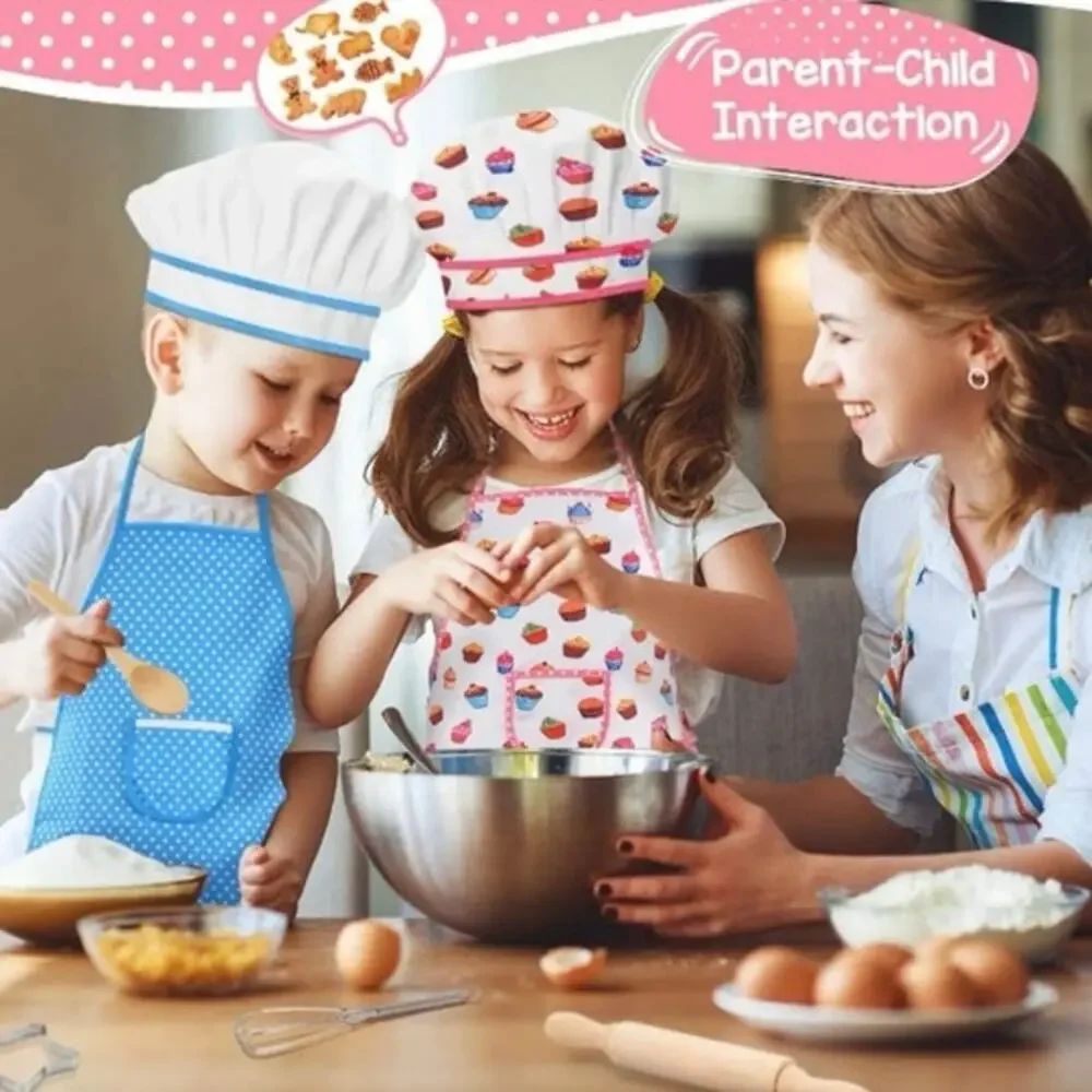 Kid Chef Cooking Set Cupcake Print Apron Hat‎ Mitt Utensil Pretend Play Kitchen
